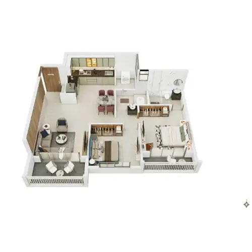 The Reserve 2 BHK unit plan - 770 to 877 sq.ft carpet, Sinhagad Road Pune